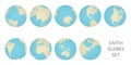 Earth globes set isolated. Illustration of Earth different angles in vector. Royalty Free Stock Photo